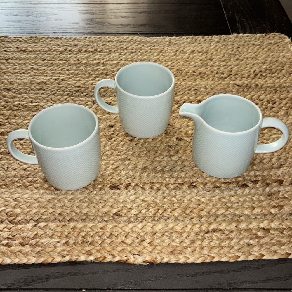 Crate&Barrel  coffee mug & creamer set- pastel blue